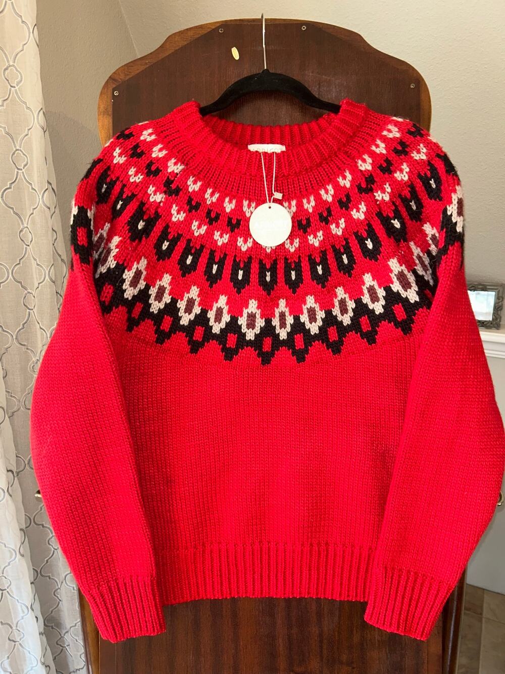 NWT Apricot Fair Isle Chunky Knit Jumper sweater women’s size medium red